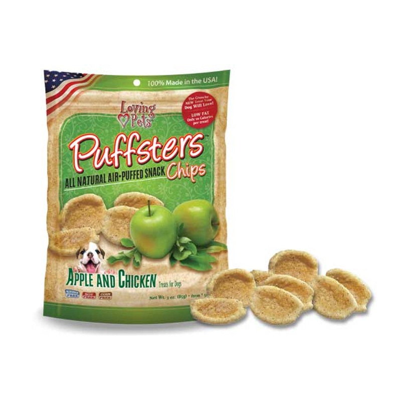 Loving Pets Dog Treat Puffsters Apple and Chicken Chips for Dogs 4oz