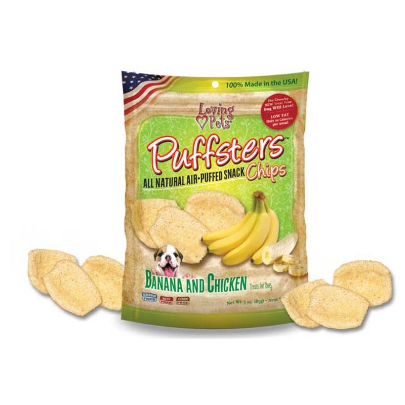 Loving Pets Dog Treat Puffsters Banana and Chicken Chip Treats for Dogs 4oz