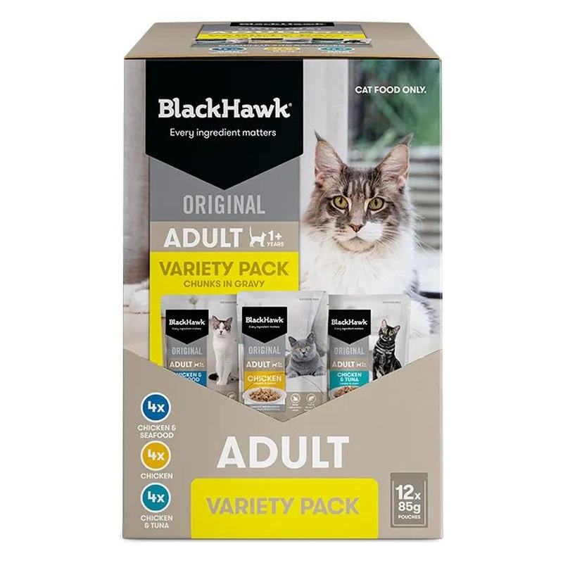 Black Hawk Wet Cat Food Adult Variety Pack 12x85g