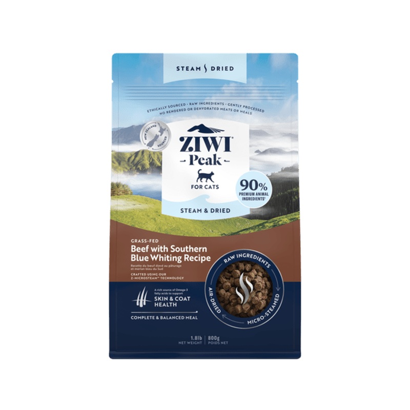 Ziwi Peak Steam Dried Cat Food Beef with Southern Blue Whiting