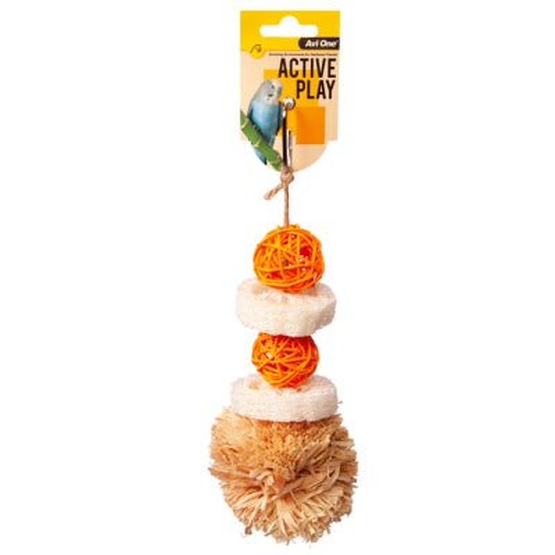 Avi One Bird Toy Pom Pom with Rattan Ball and Loofa 29cm