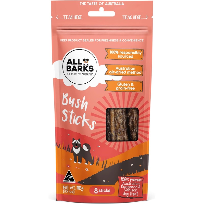 All Barks Bush Sticks Kangaroo and Venison Dog Treats 110g