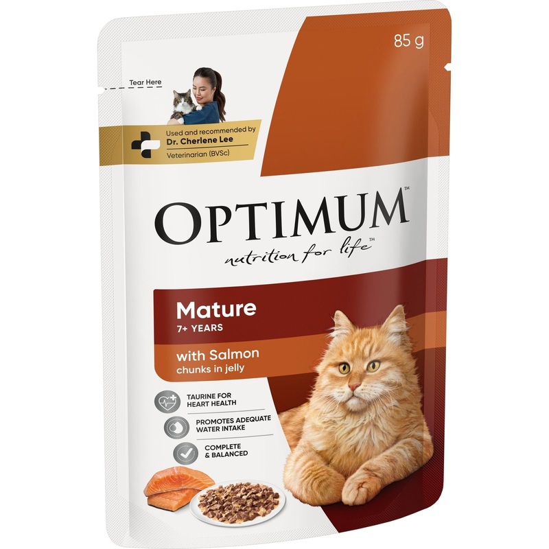 Optimum Wet Cat Food Mature Salmon Chunks in Jelly 15x85g