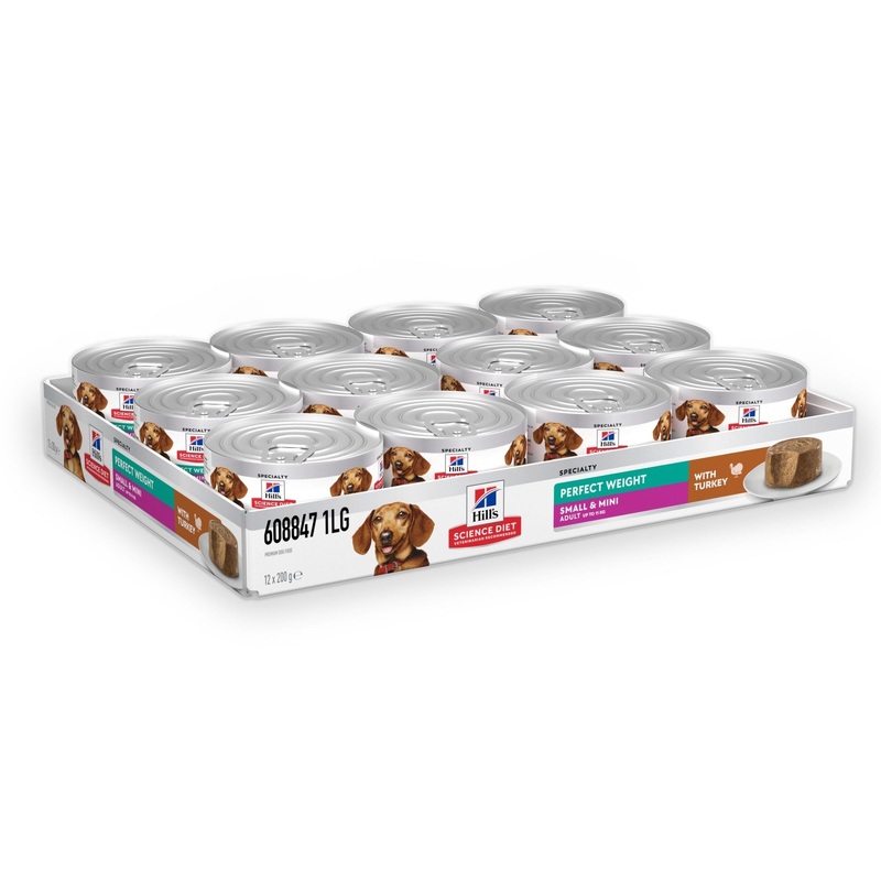 Hill's Science Diet Adult Perfect Weight Small and Mini Turkey Canned Dog Food 12x200g