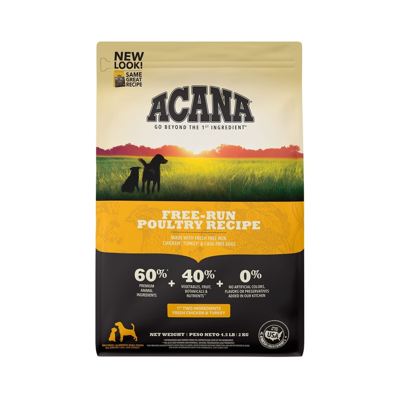 Acana Heritage Free-Run Poultry Formula Grain-Free Chicken  Turkey  & Egg Dry Dog Food  4.5 lb