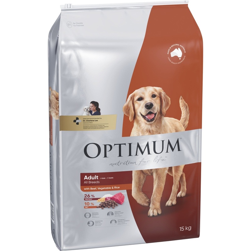 Optimum Dry Dog Food Adult with Beef, Vegetables and Rice 15kg