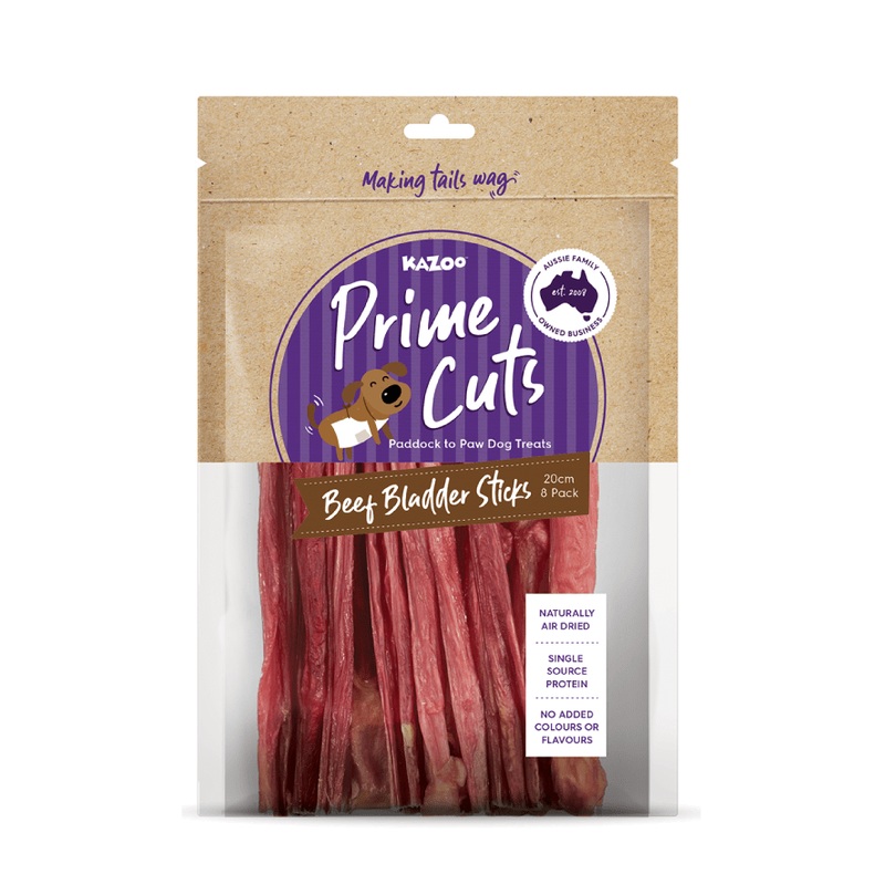 Kazoo Prime Cuts Beef Bladder Sticks 20cm 8 Pack