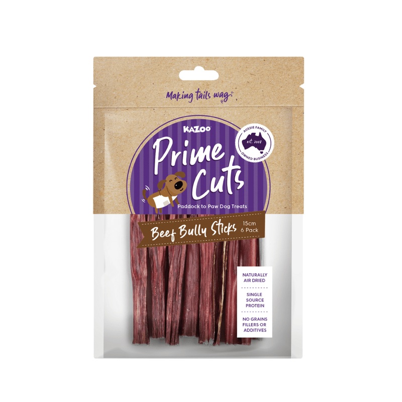 Kazoo Prime Cuts Beef Bully Sticks 15cm 6 Pack