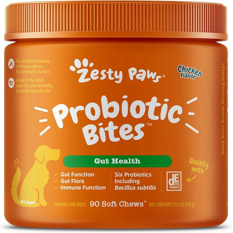Zesty Paws Probiotic Bites Chicken Flavored Chews for Dogs 90ct
