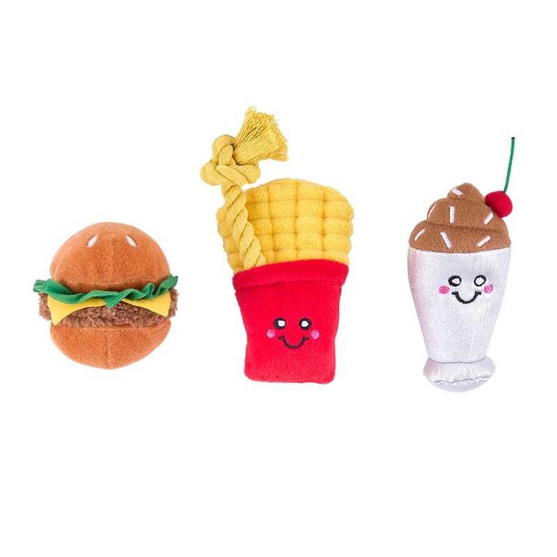 Zippypaws Plush Dog Toy Miniz 3 Pack Fast Foods