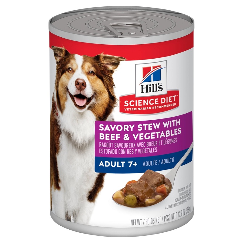 Hill's Science Diet Adult 7+ Savory Stew Beef & Vegetable Canned Dog Food 12x363g