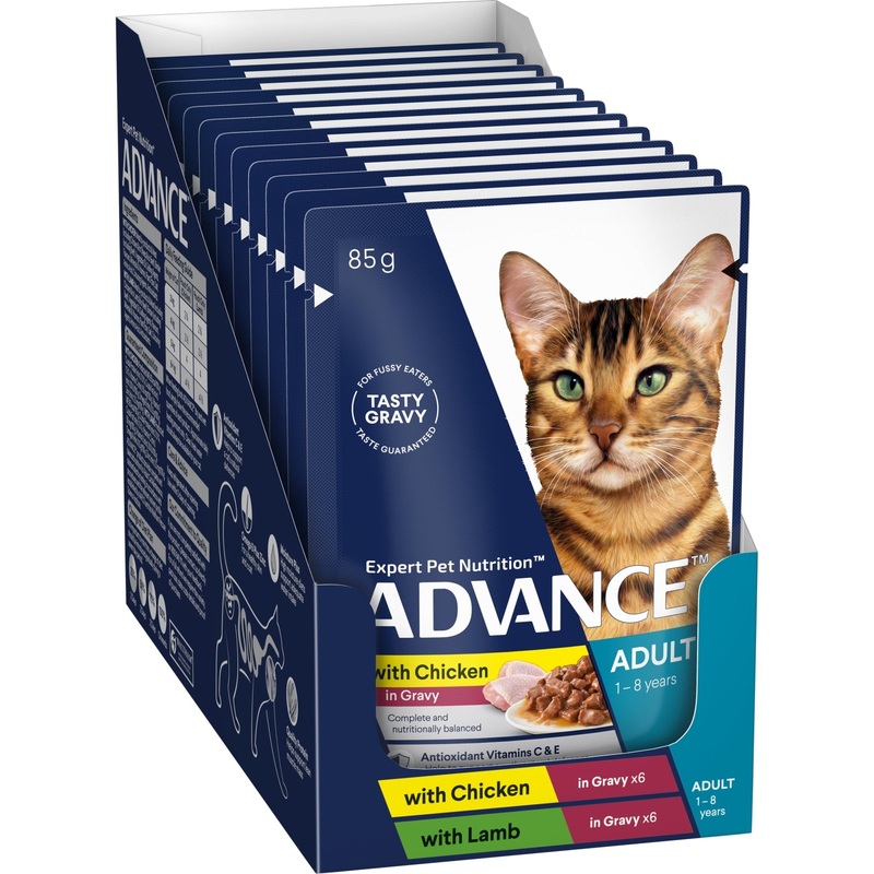 Advance Wet Cat Food Chicken and Lamb Chunks in Gravy 12x85g