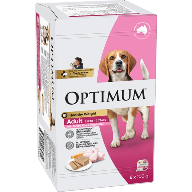 Optimum Wet Dog Food Healthy Weight Turkey Rice and Veg 6x100g