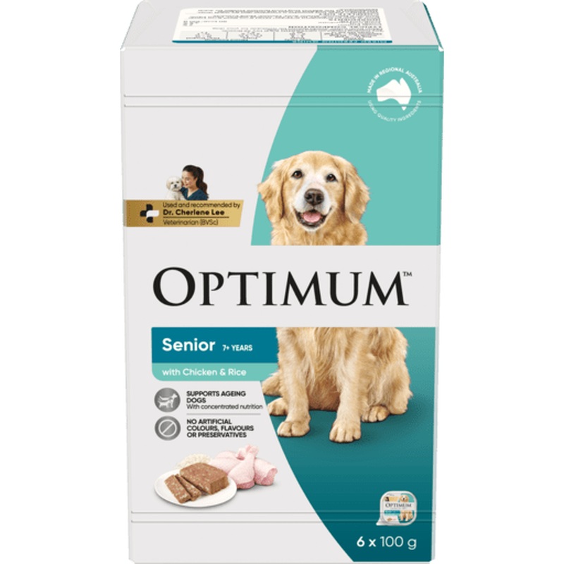 Optimum Wet Dog Food Senior Chicken and Rice 6x100g