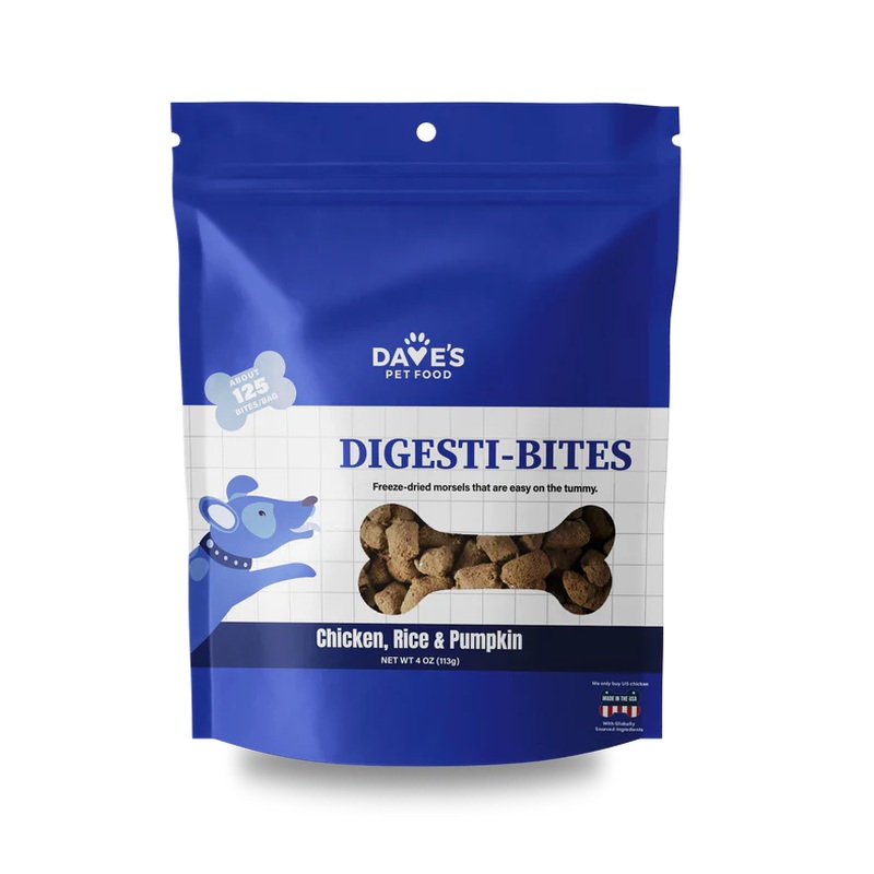 Dave's Pet Food Digesti-Bites Freeze Dried Dog Treats - Chicken, Rice, & Pumpkin - 4oz Pouch