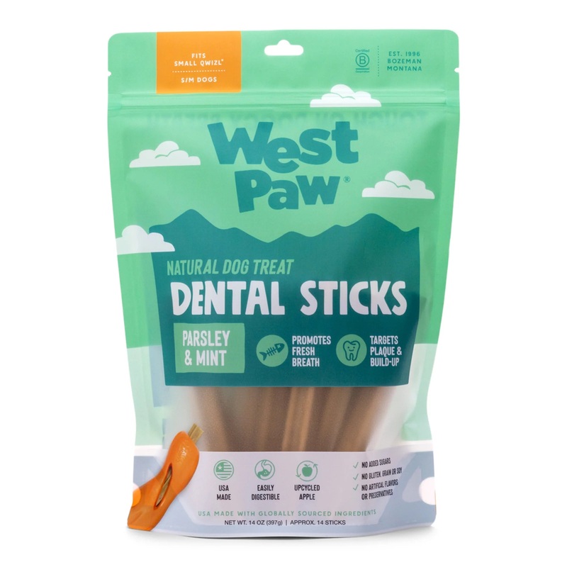 West Paw Dental Stick Dog Treats - Parsley  & Mint - Large - 14oz Pouch