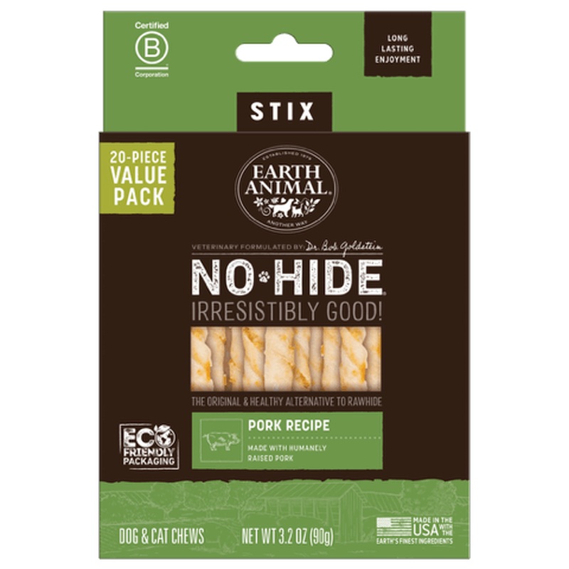 Earth Animal No-Hide Pork Stix Dog Treats - 20ct - 3.2oz Pouch