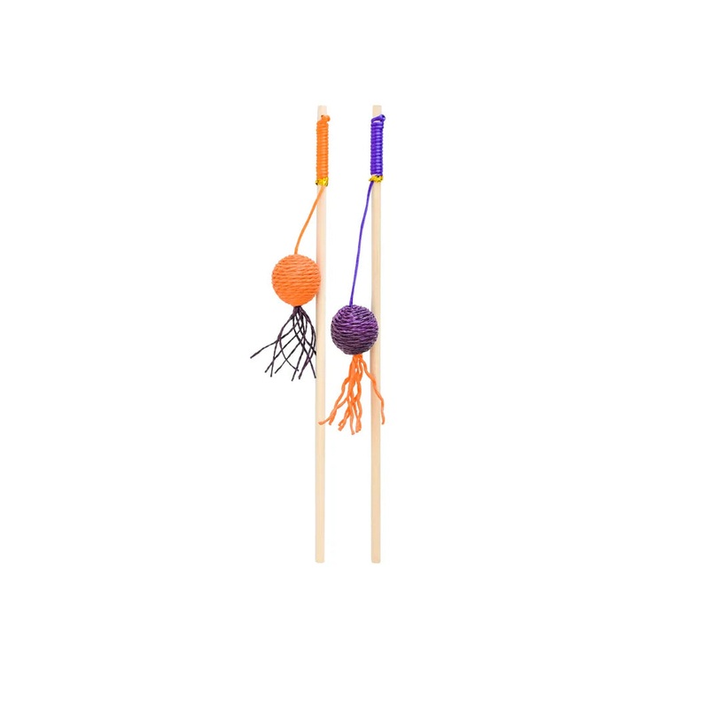 Patchwork Pet Halloween Cat Wand with Balls - Purple/Orange