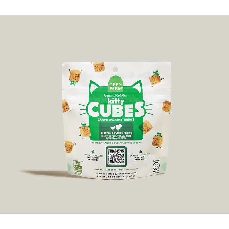 Open Farm Cubes Freeze Dried Raw Cat Treats - Chicken & Turkey - 1.5oz Pouch