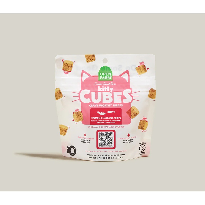 Open Farm Cubes Freeze Dried Raw Cat Treats - Salmon & Mackerel - 1.5oz Pouch
