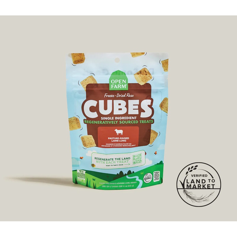 Open Farm Cubes Freeze Dried Raw Dog Treat - Lamb Lung - 1.5oz Pouch