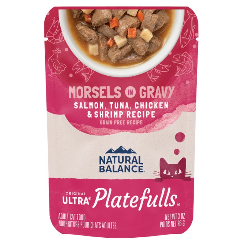 Natural Balance Platefulls Indoor Wet Cat Food - Salmon, Tuna, Chicken, & Shrimp in Gravy - 3oz Pouch