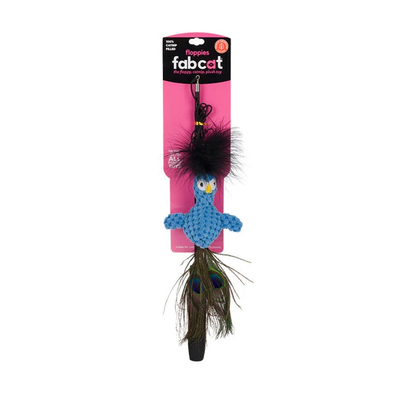 FabCat Floppy Peacock Teaser Cat Toy Wand