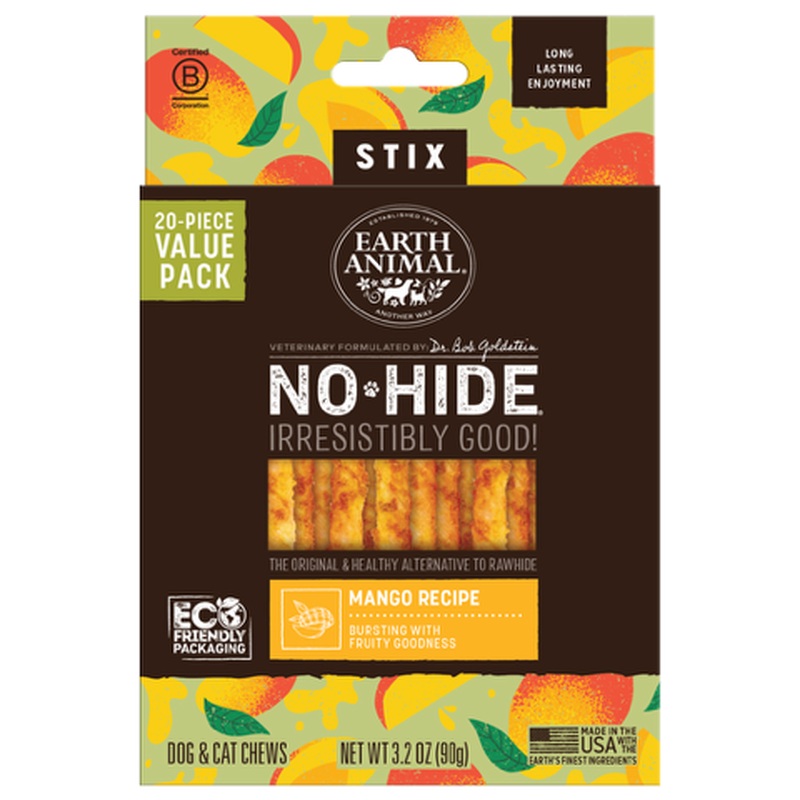 Earth Animal No-Hide Dog Chew Stix Treats - Mango - 20 Count Bag