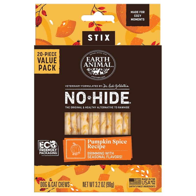 Earth Animal No-Hide Dog Chew Stix Treats - Pumpkin Spice - 20 Count Bag