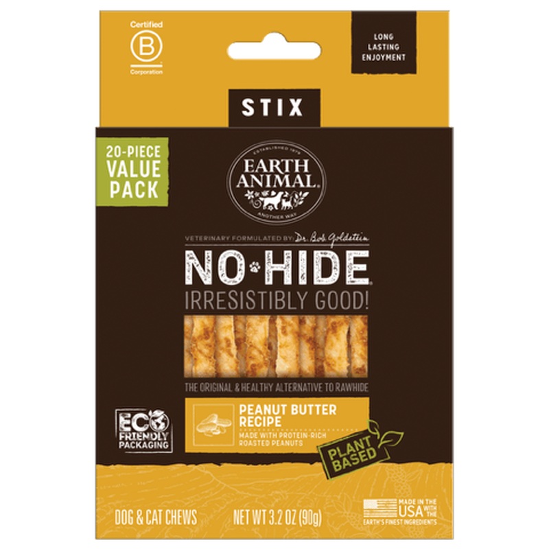 Earth Animal No-Hide Stix Dog Treats - Peanut Butter - 3oz Bag 20ct