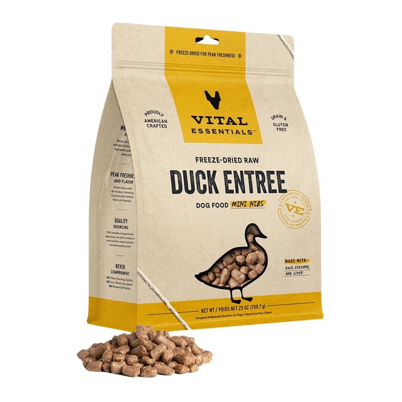 Vital Essentials Freeze Dried Duck Mini Nibs Dog Food 25oz