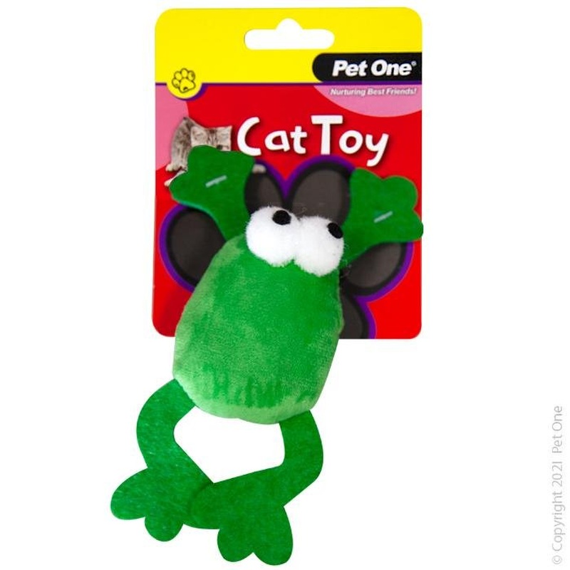Pet One Cat Toy Plush Jumping Frog Green