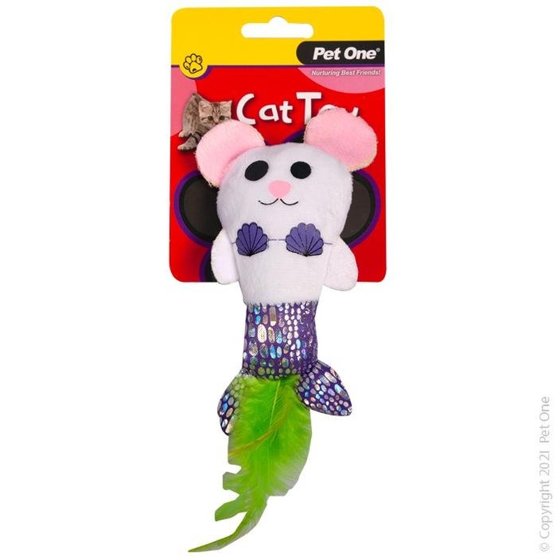 Pet One Cat Toy Plush Mermouse with Feather zzz
