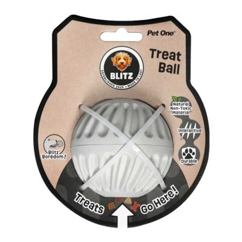 Pet One Dog Toy Blitz Rubber Treat Ball Grey