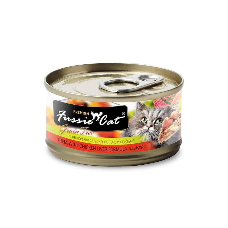 Fussie Cat Premium Grain Free Wet Cat Food - Tuna with Chicken Liver 2.8oz Can