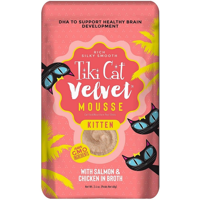 Tiki Cat Velvet Mousse Kitten Salmon & Chicken in Broth Cat Food 2.4oz