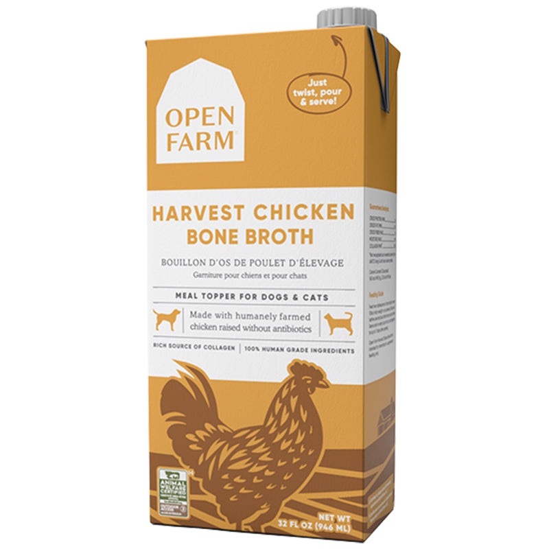 Open Farm Cat & Dog Food Topper - Harvest Chicken Bone Broth - 32oz Bottle