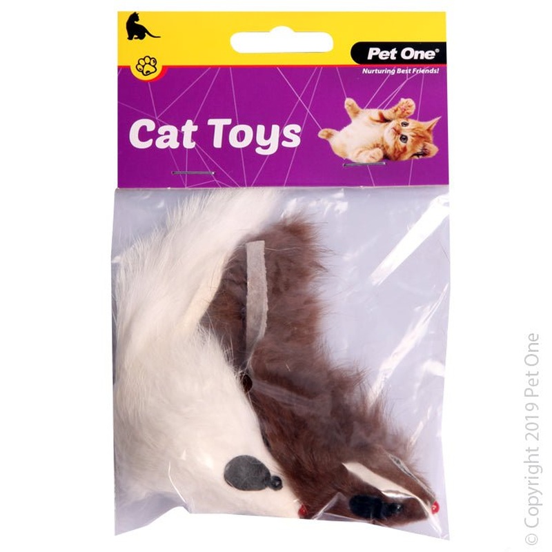 Pet One Cat Toy Mouse 2 Pack Brown White