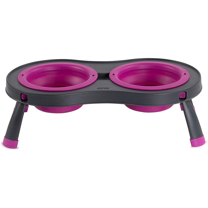 Dexas Collapsible Elevated Double Dog Feeder Fuchsia Large
