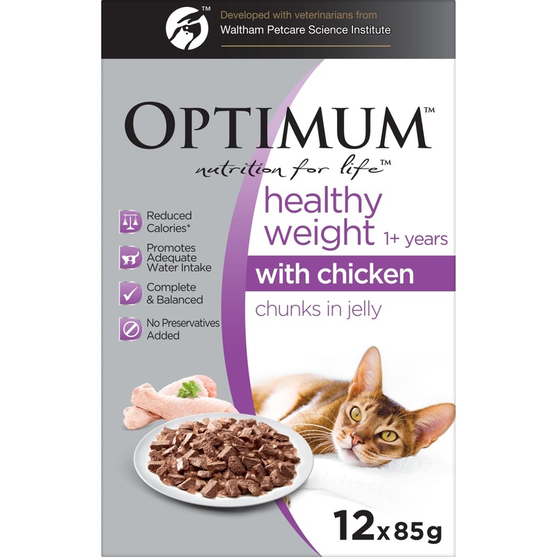 Optimum Wet Cat Food Healthy Weight Chicken Chunks in Jelly 12x85g