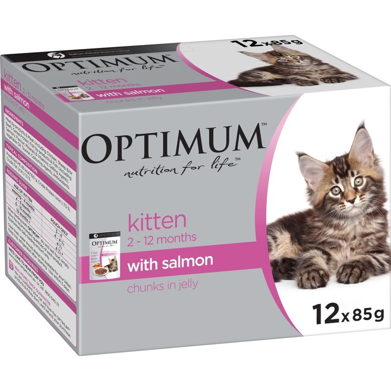 Optimum Wet Kitten Food Healthy Development Salmon Chunks Jelly 12x85g
