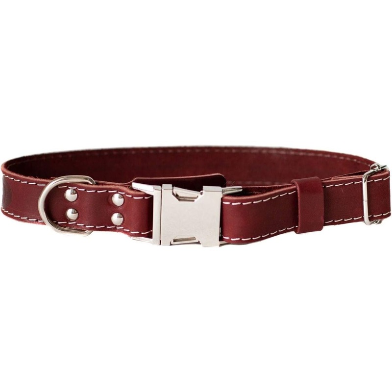 Euro-Dog Quick Release Dog Collar Leather XL Burgundy