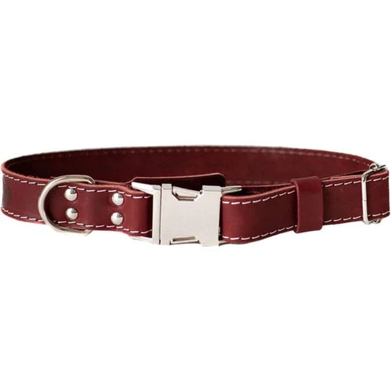 Eurodog Quick Release Leather Dog Collar - XXL - Burgundy