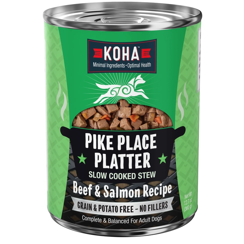 Koha Slow Cooked Stews Wet Dog Food - Pike Place Platter - Beef & Salmon - 12.7oz Can