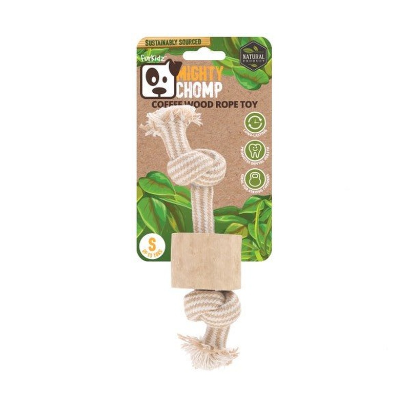 FurKidz Mighty Chomp Coffee Wood Rope Toy