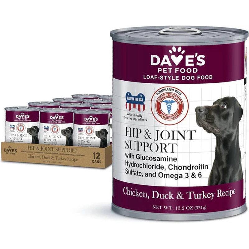 Dave's Pet Food Restricted Hip & Joint Support Wet Dog Food - Chicken. Duck, & Turkey - 13.2oz Can