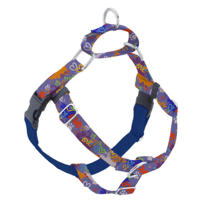 2 Hounds Design Freedom No-Pull Dog Harness - Large 1" x 28-32" - Love Graffiti Blue