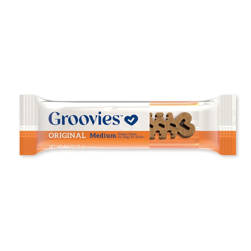 Groovies Dog Dental Chew Medium Each - For Dogs 15-25 lb