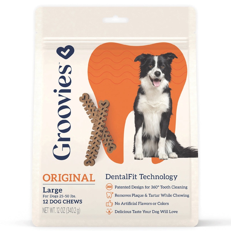 Groovies Dog Dental Chews 12oz Large - For Dogs 25-50 lb