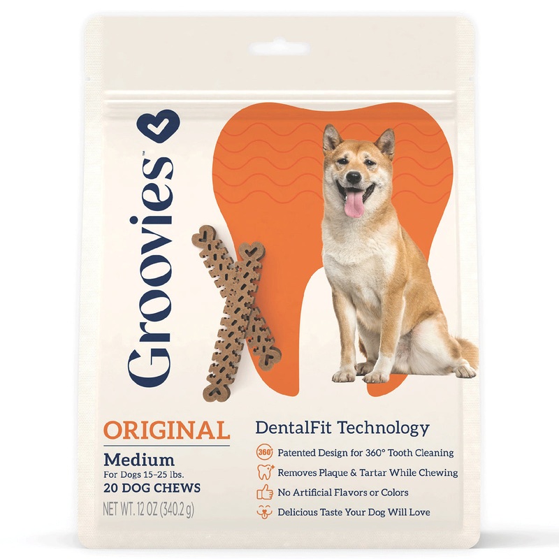 Groovies Dog Dental Chews 12oz Medium For Dogs 15-25 lb